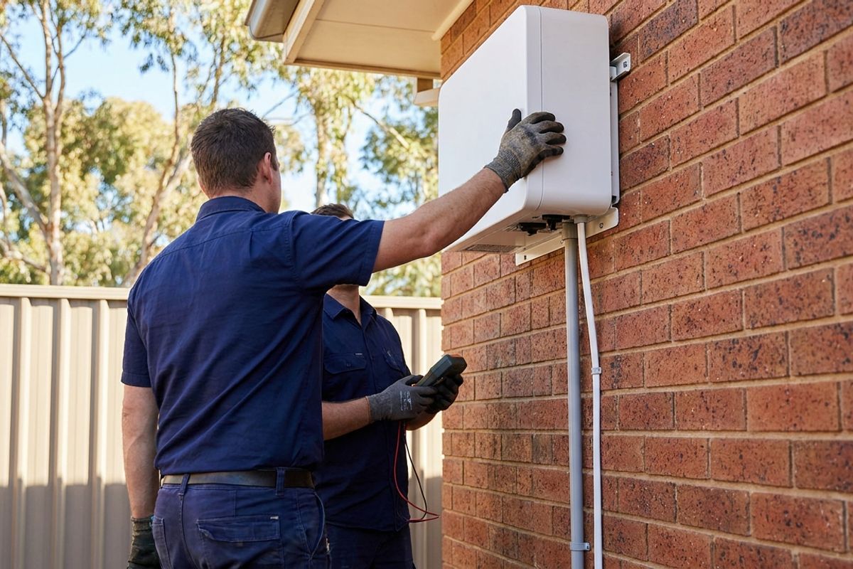 Accredited Central Coast battery installers fitting a home battery on site