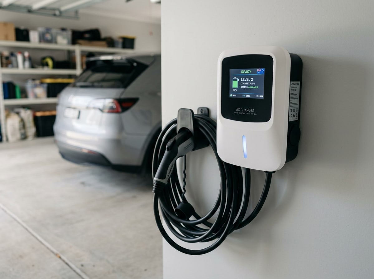 Ocular smart EV charger wall-mounted in a Central Coast home garage