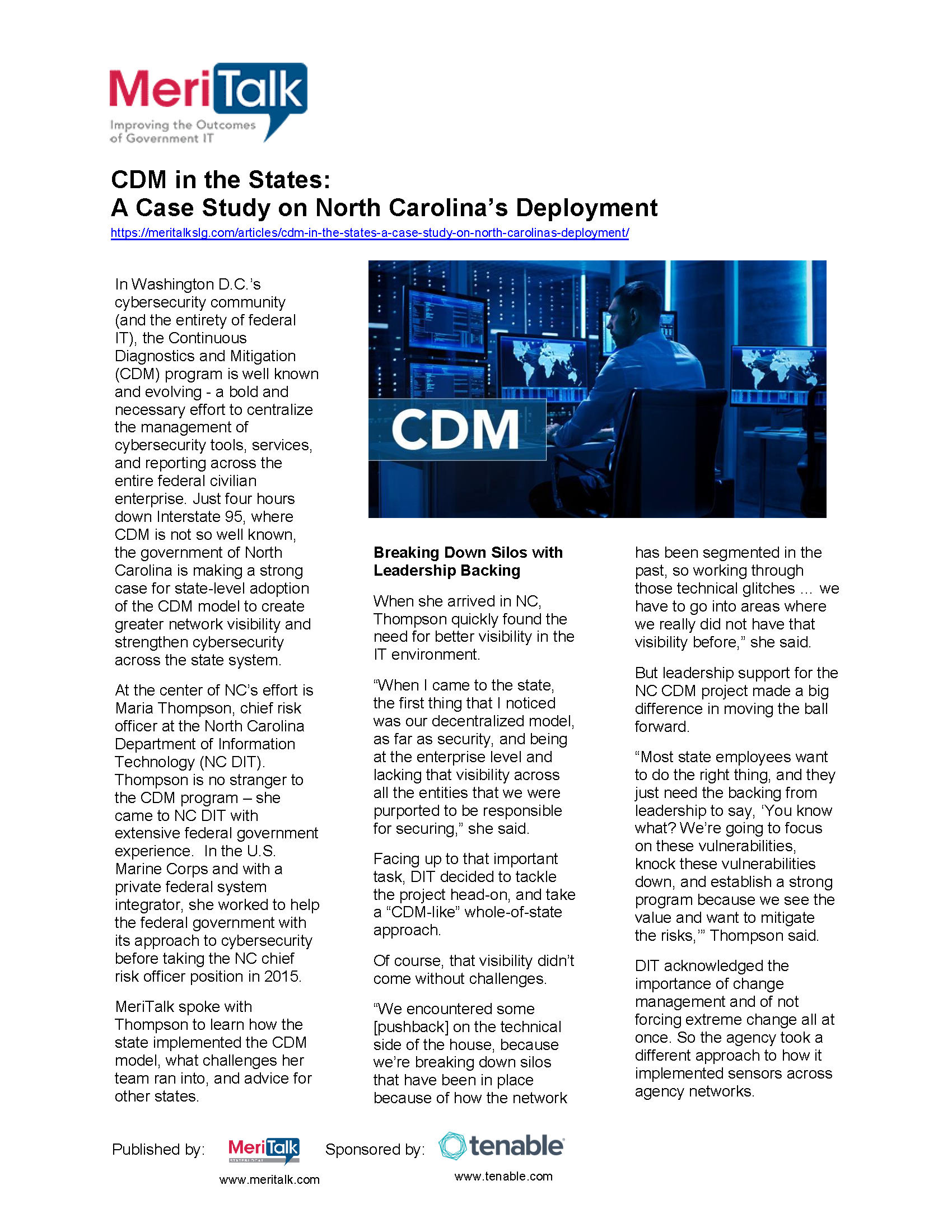 Case Study: Meritalk - CDM in the States: A Case Study on North Carolina’s Deployment