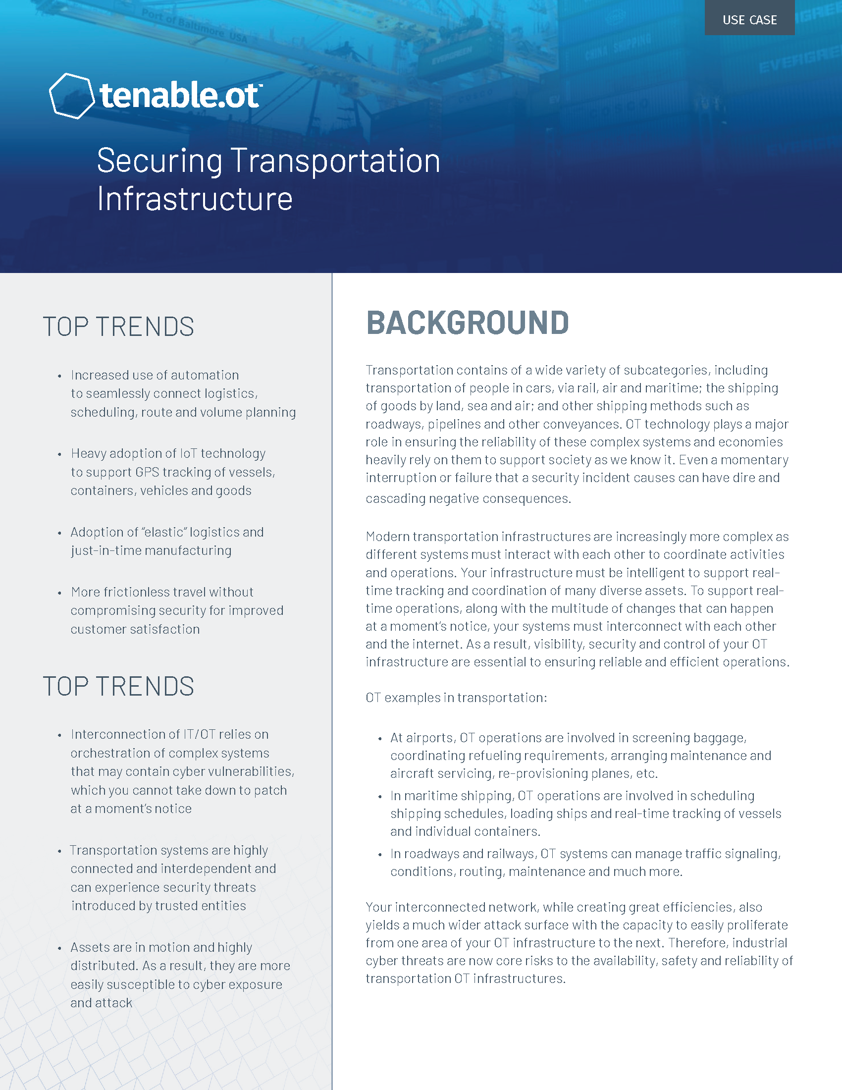 Use Case: Tenable.ot - Securing Transportation Infrastructure