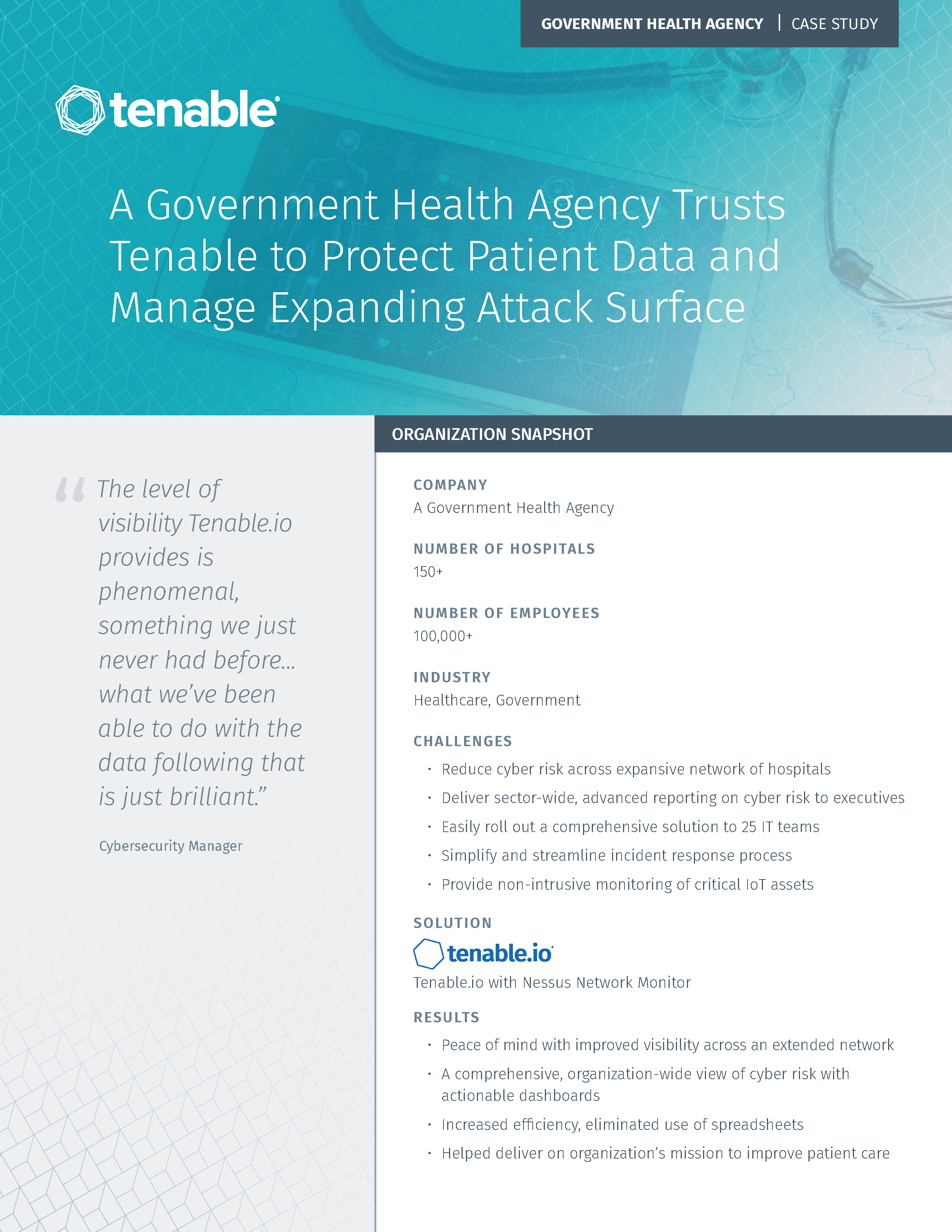 Case Study: Government Health Agency and Tenable.io