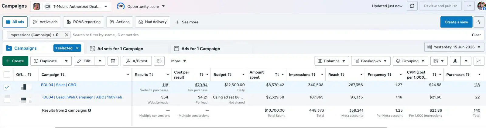 Ad-manager proof — T-Mobile telecom lead gen
