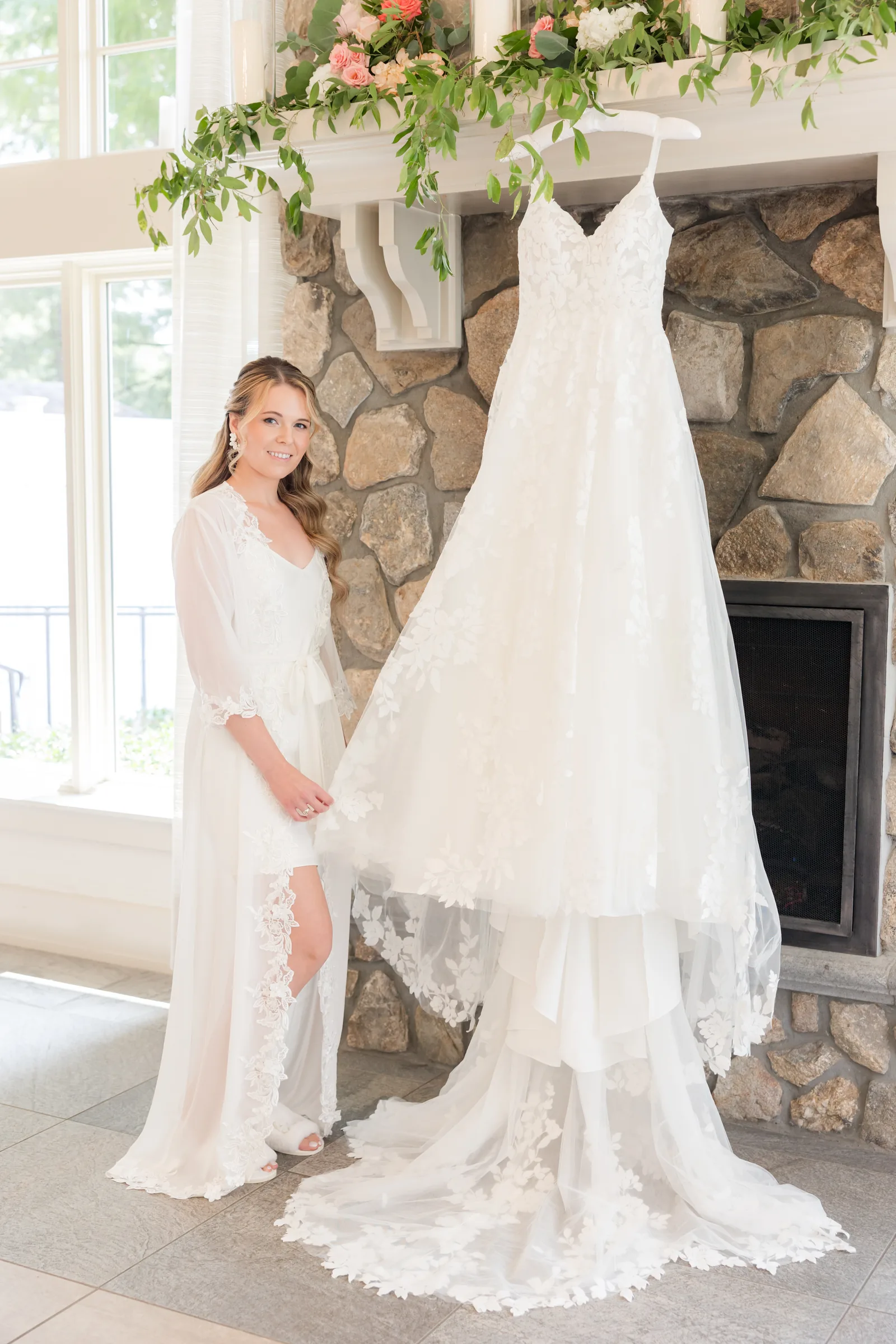 Mary and Keith — bride trying on the gown