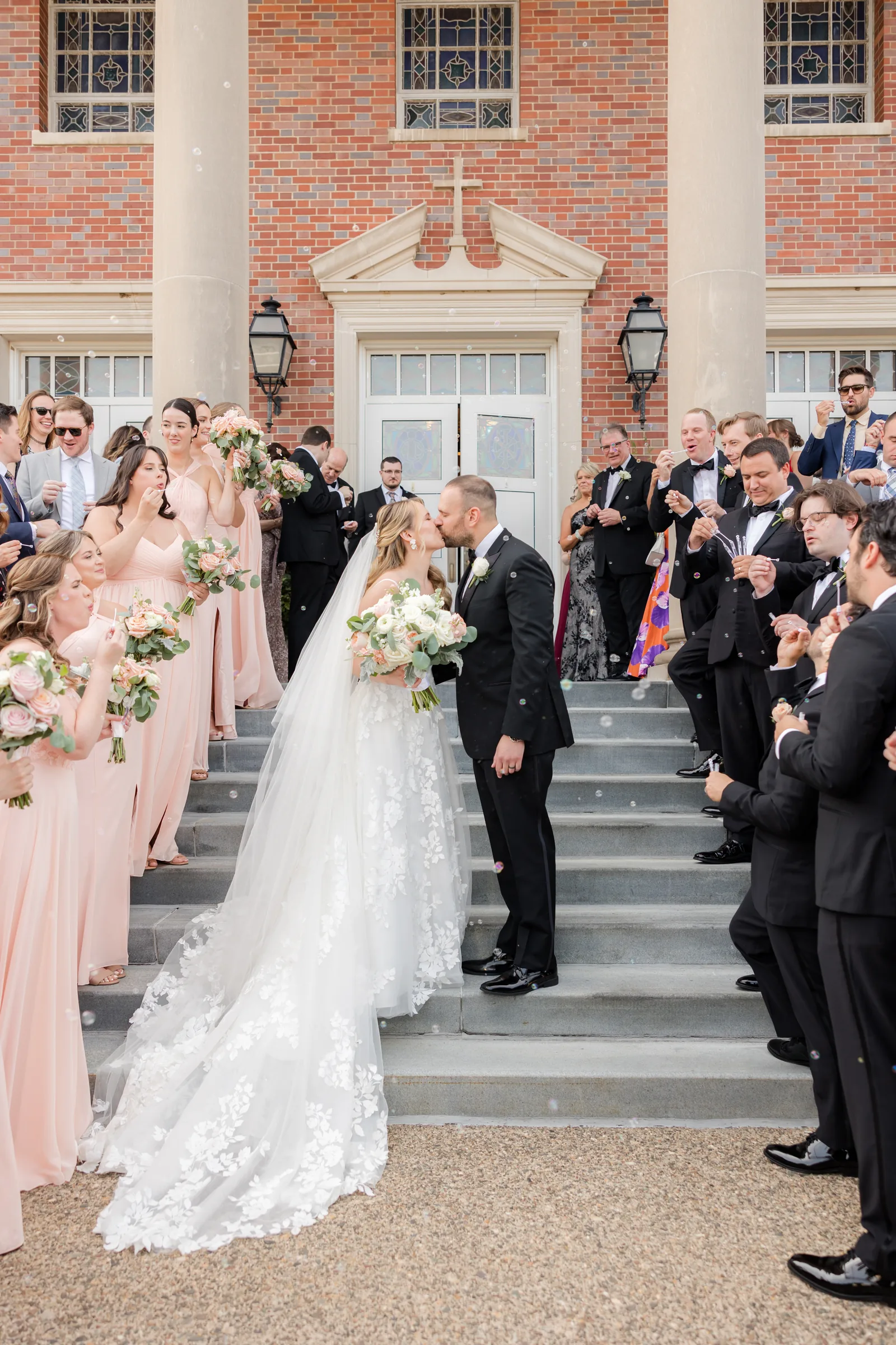 Mary and Keith — bride and father on the church steps