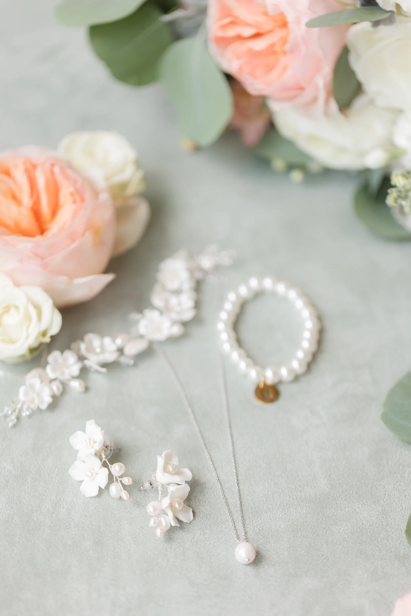 Mary and Keith — pearl bracelet detail