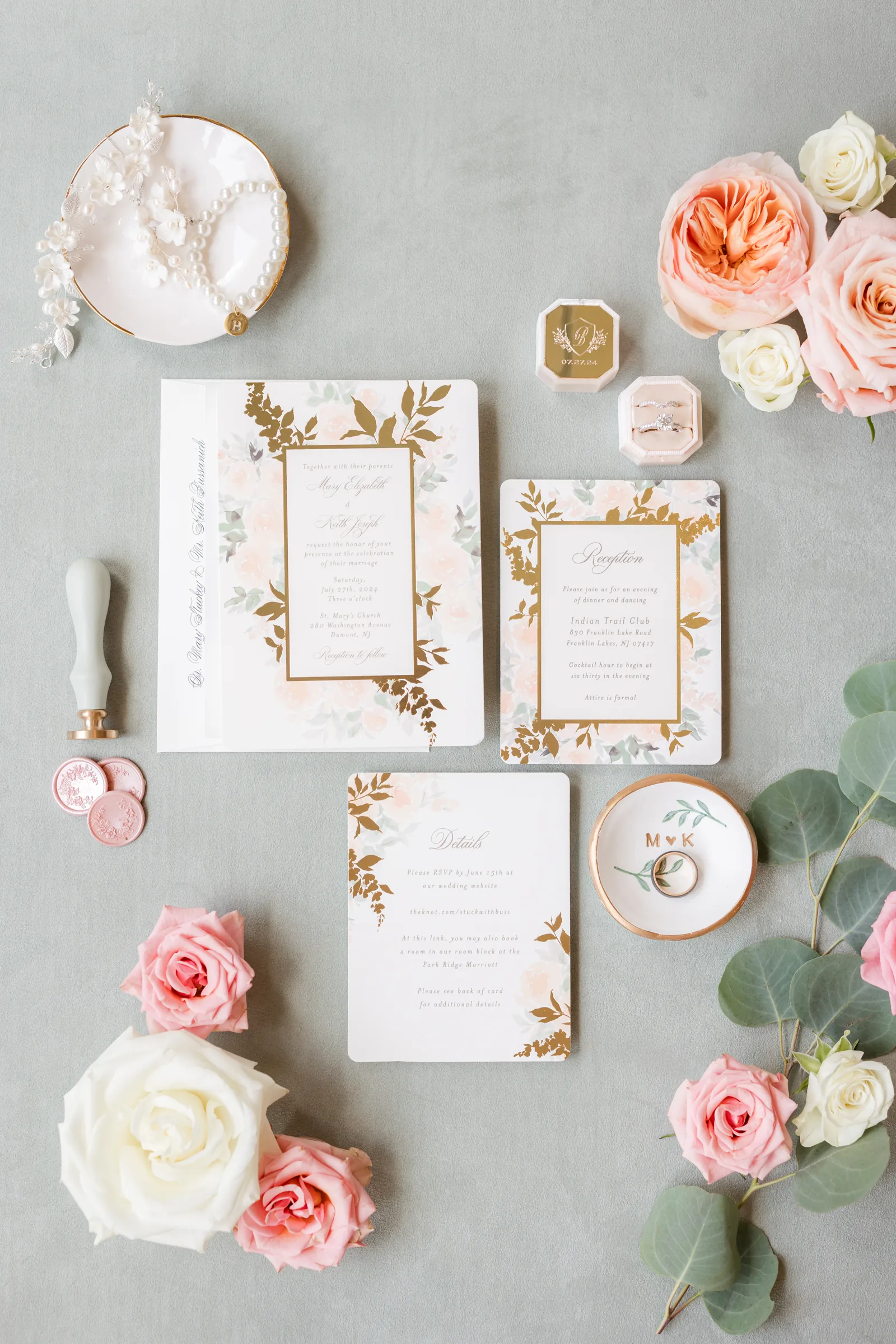 Mary and Keith — invitation suite flatlay