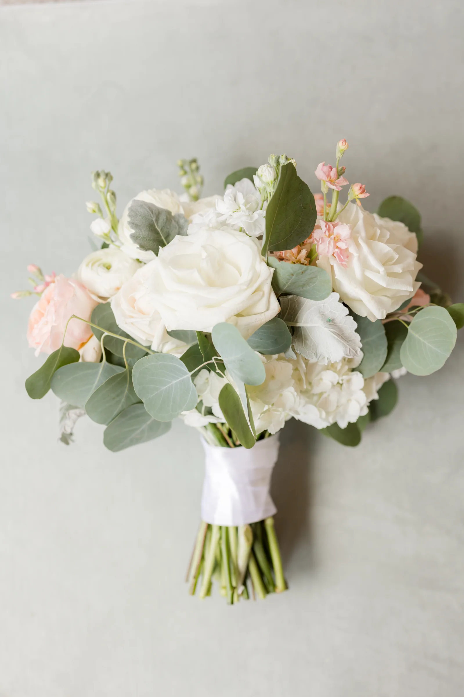 Mary and Keith — bridal bouquet of white roses