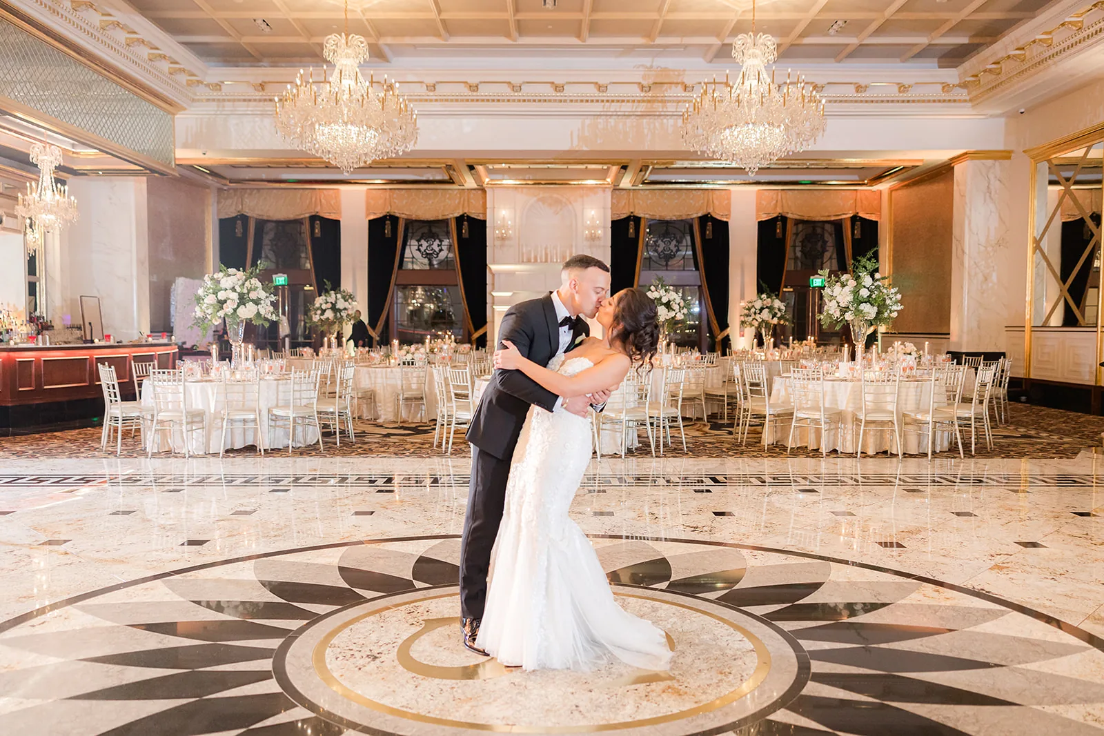 Eleni and Vasili — couple in the reception ballroom