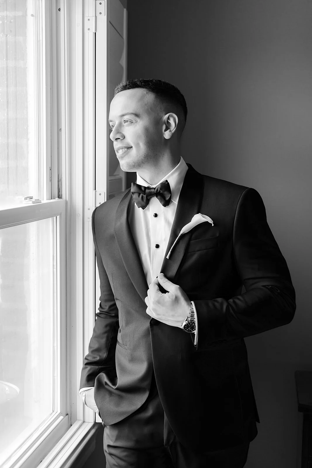 Eleni and Vasili — groom in window light