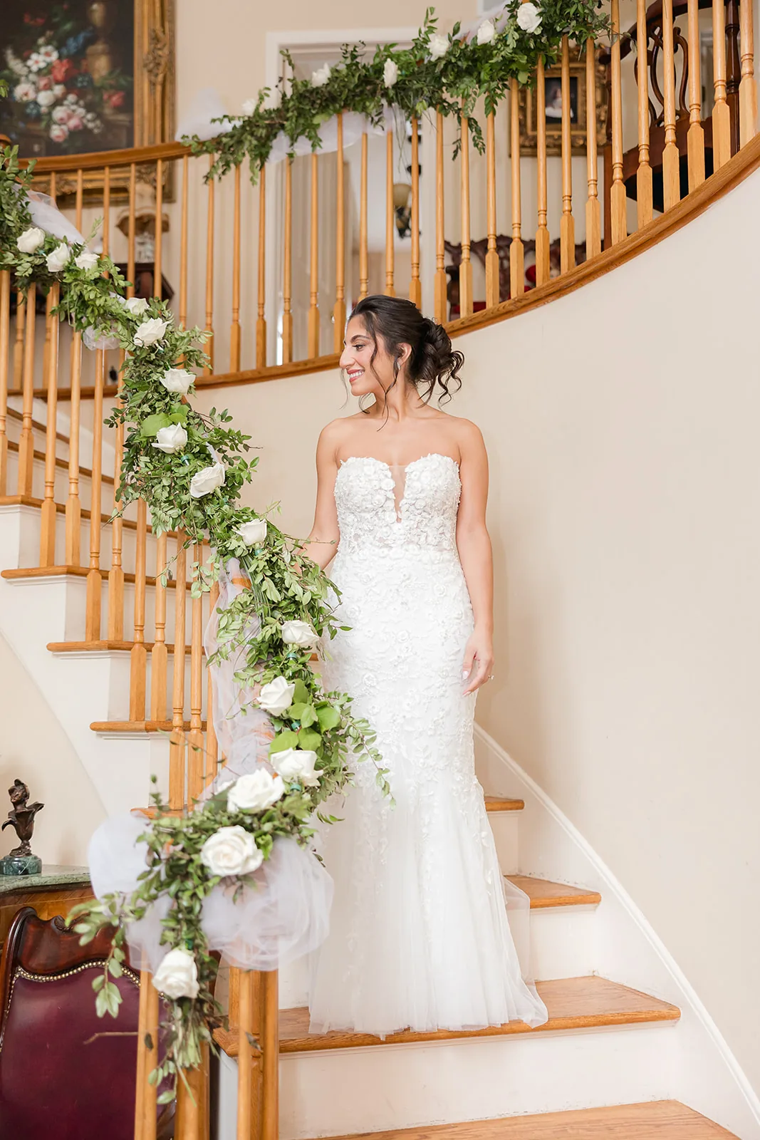Eleni and Vasili — bride at the grand staircase