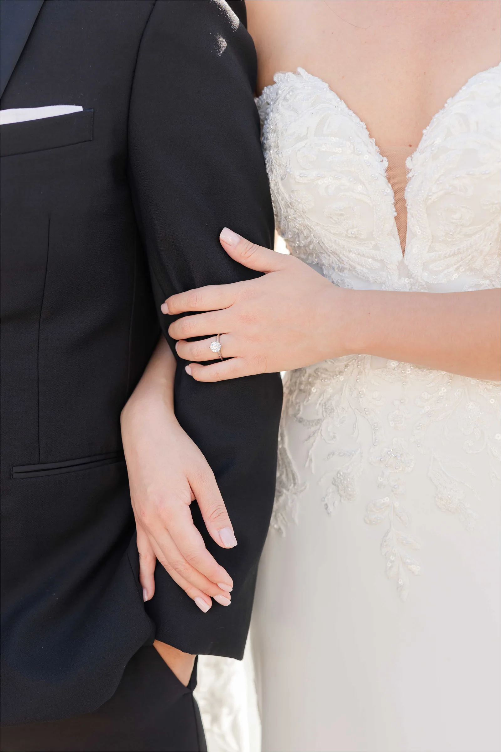 Stephanie and Cliff — staircase with cascading white florals
