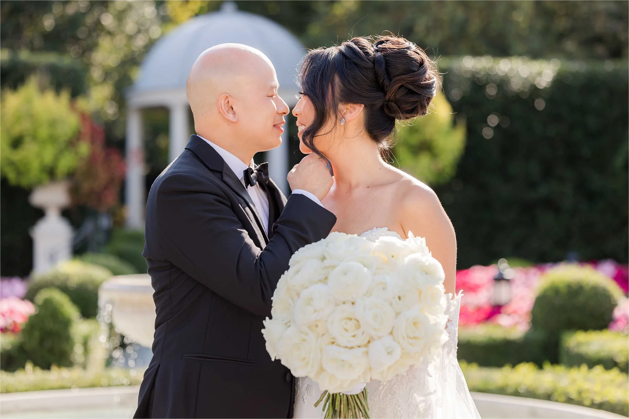 Stephanie and Cliff — groom in the formal garden