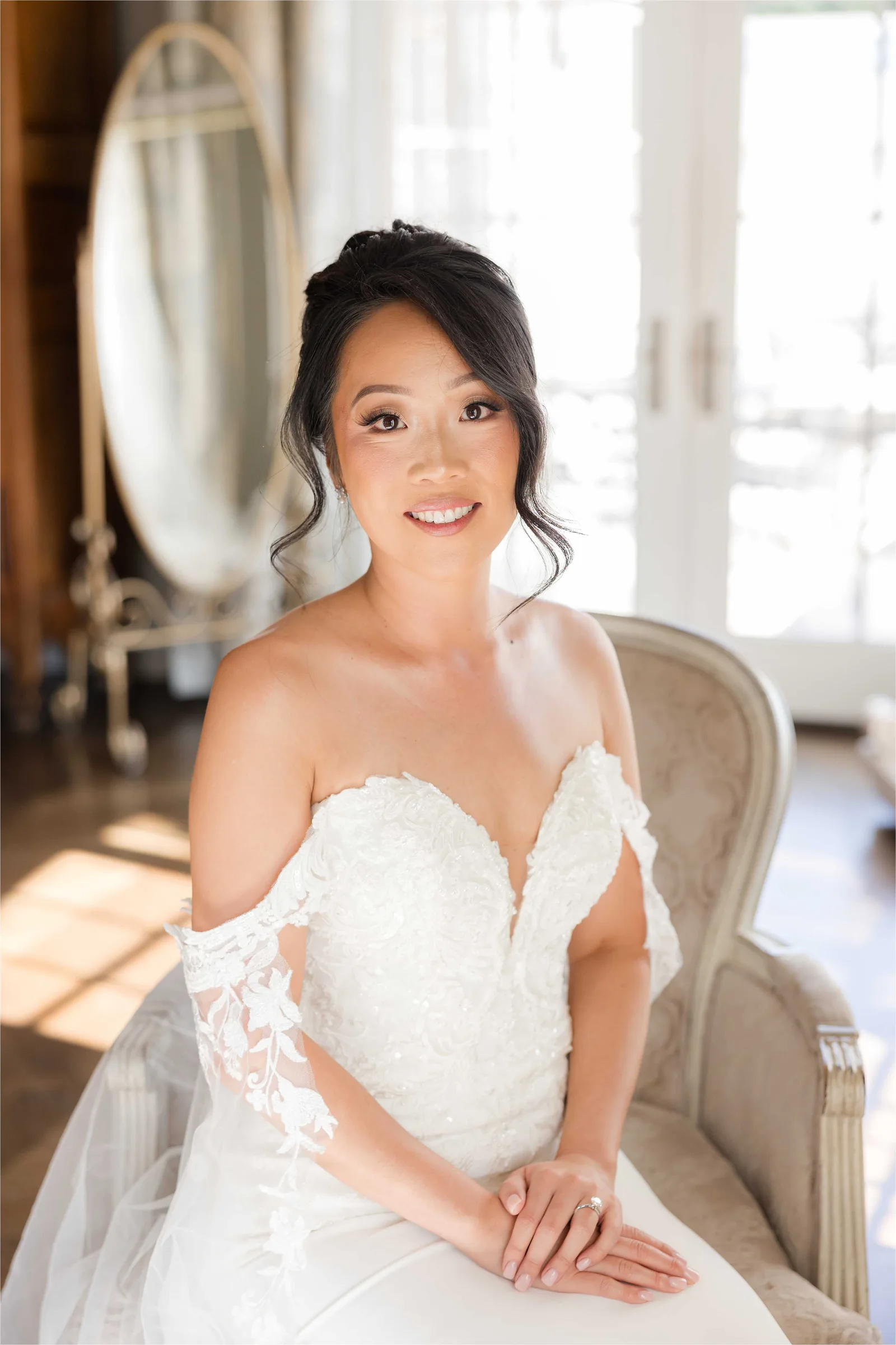 Stephanie and Cliff — bride at the mirror