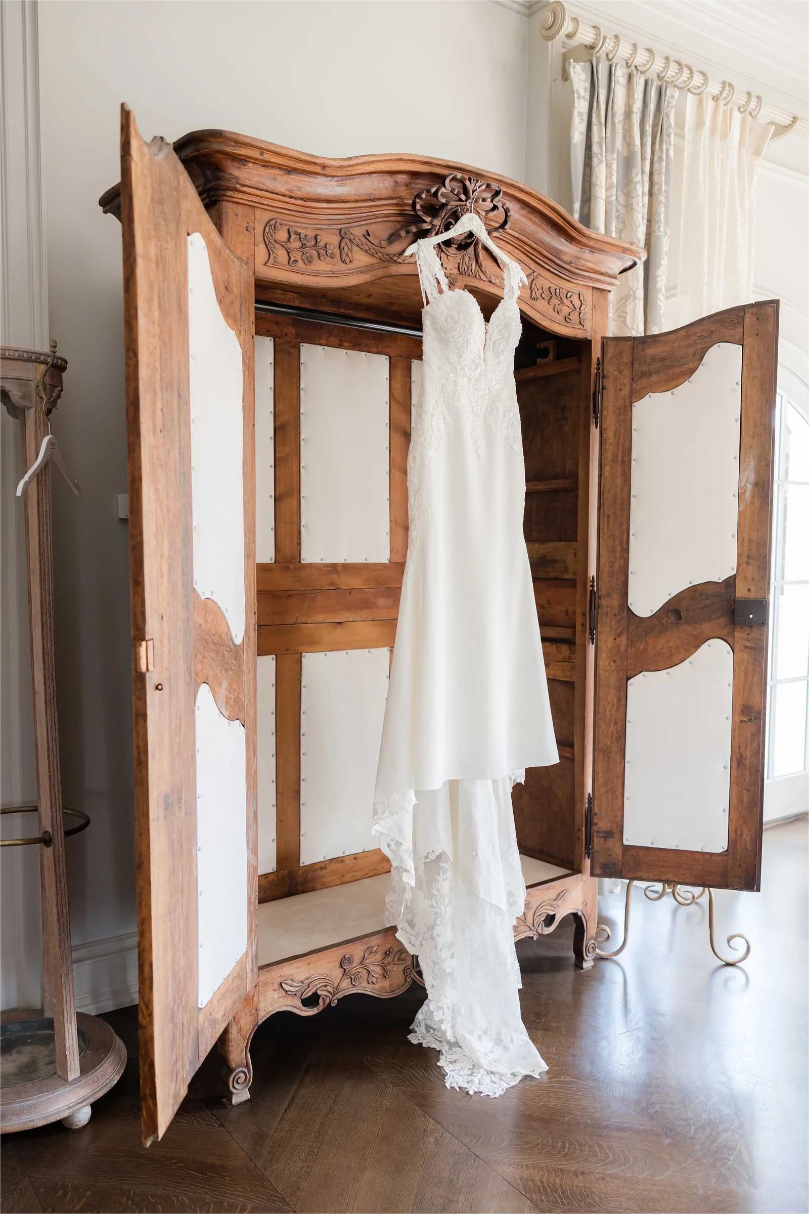 Stephanie and Cliff — wedding gown hanging