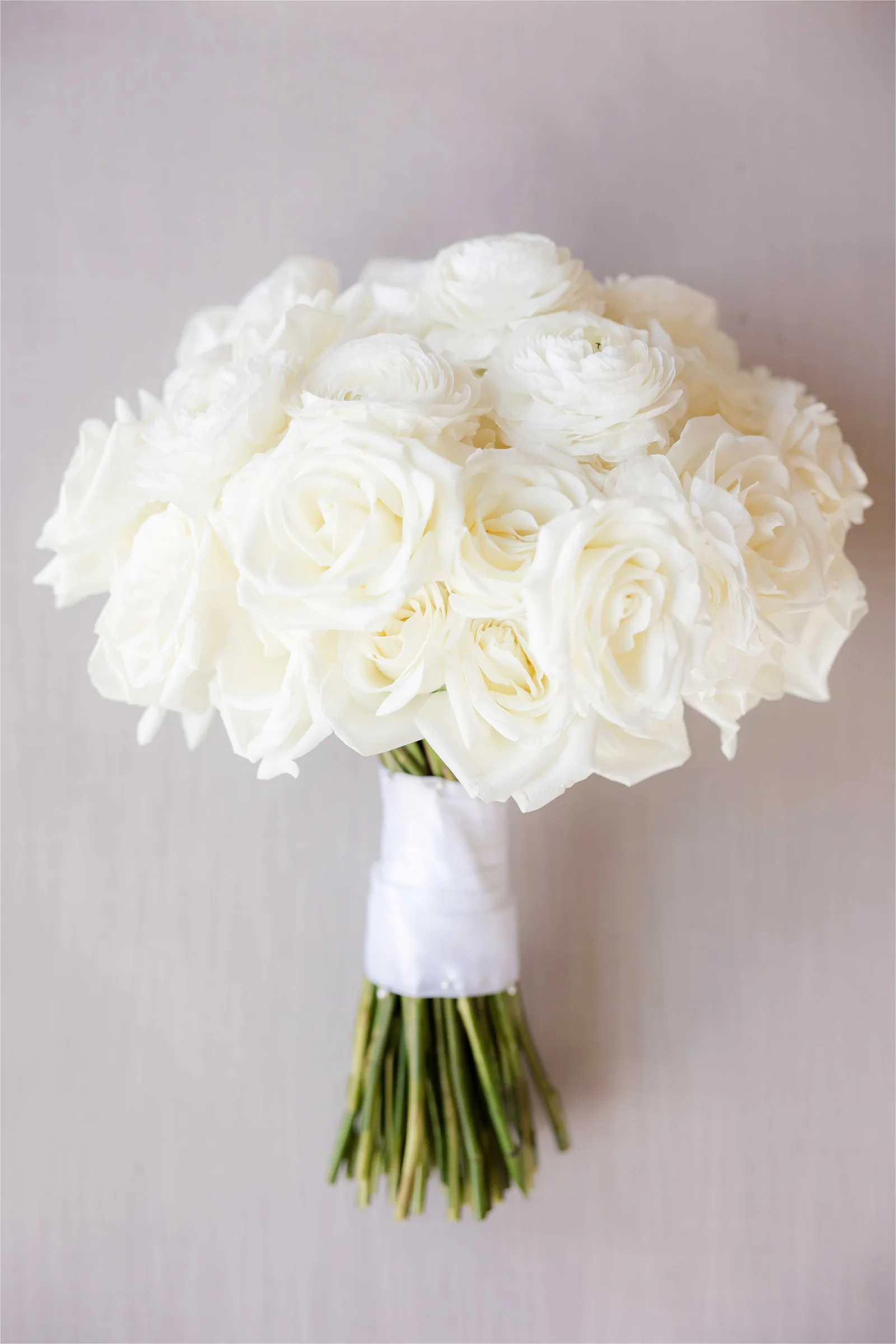 Stephanie and Cliff — bridal bouquet of white roses
