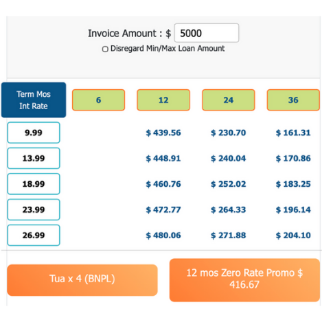 Sample financing estimates