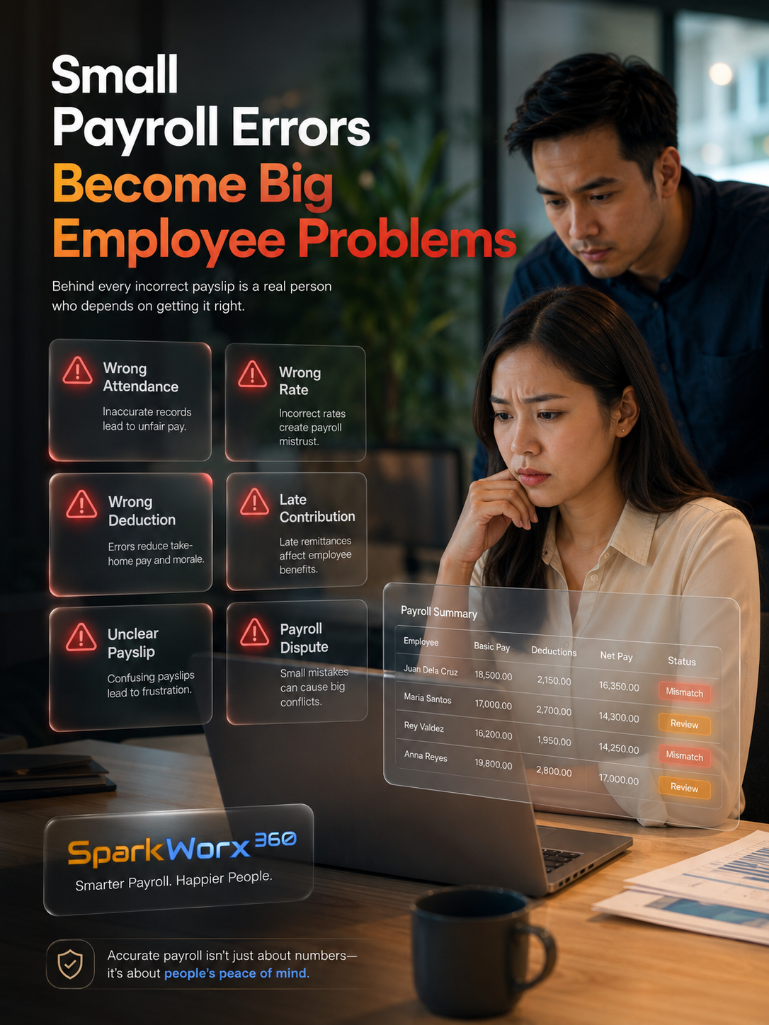 Common payroll errors in Bacolod including wrong attendance, wrong rates, incorrect deductions, late contributions, unclear payslips and payroll disputes