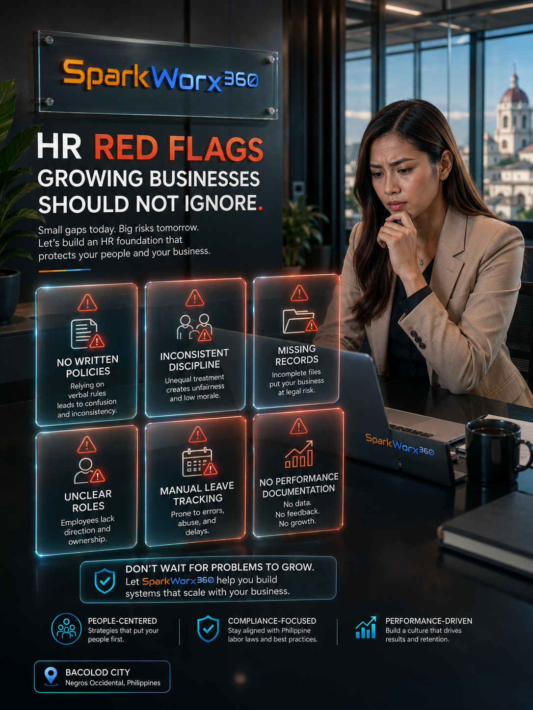 HR red flags for growing businesses in Bacolod including missing policies, inconsistent discipline, incomplete records, unclear roles, manual leave tracking and weak performance documentation