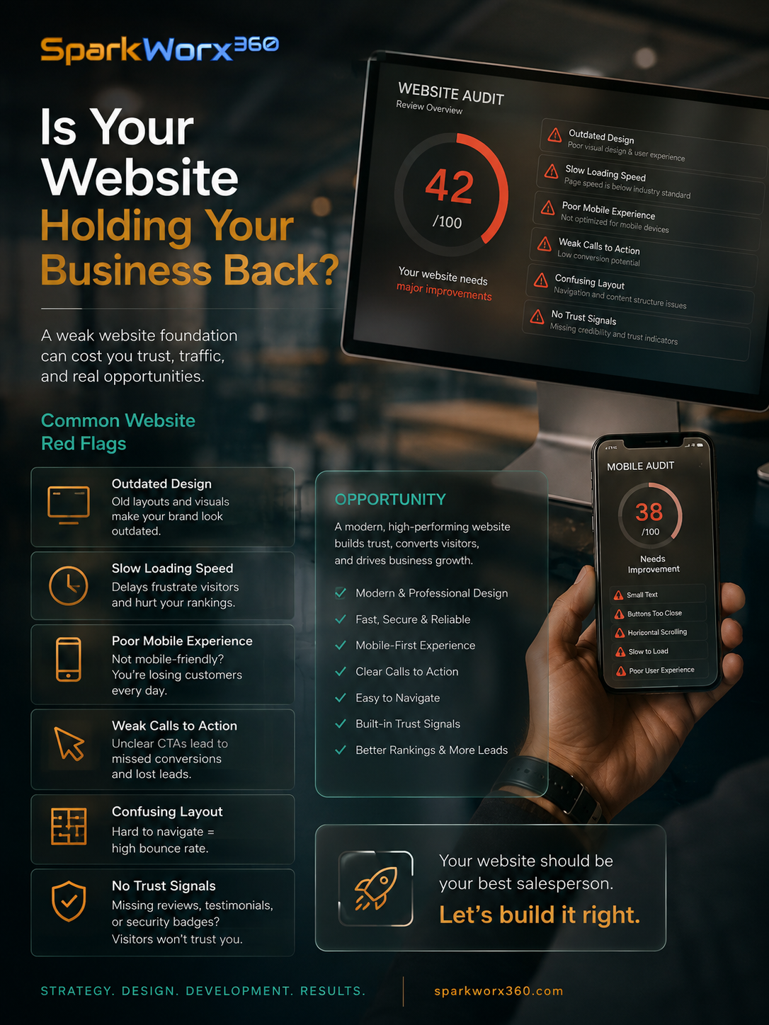 Website red flags for Bacolod businesses including slow pages, poor mobile experience, confusing navigation, weak SEO, unclear calls to action, outdated content and missing tracking