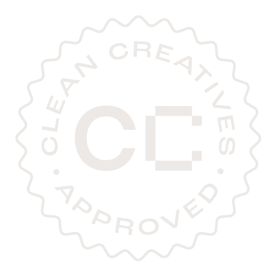 The logo for the Clean Creatives badge which says, "Clean Creatives Approved"
