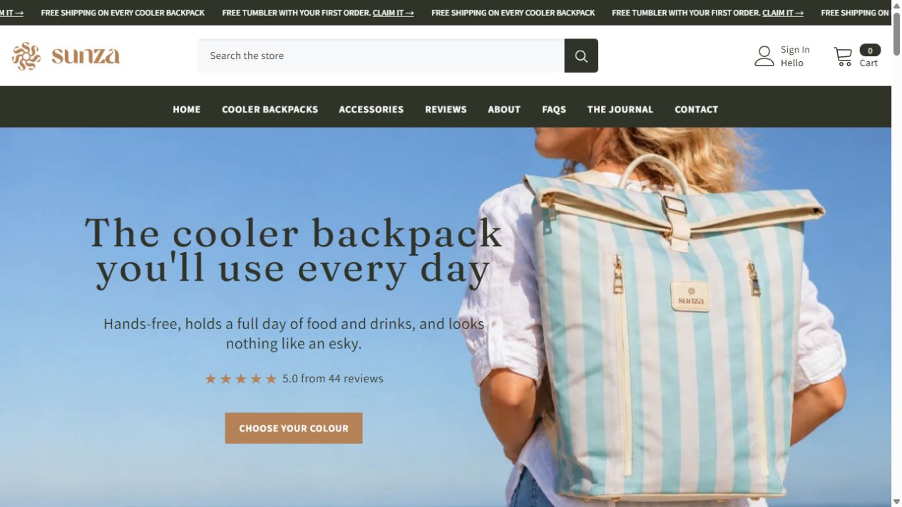 Sunza Collective store homepage