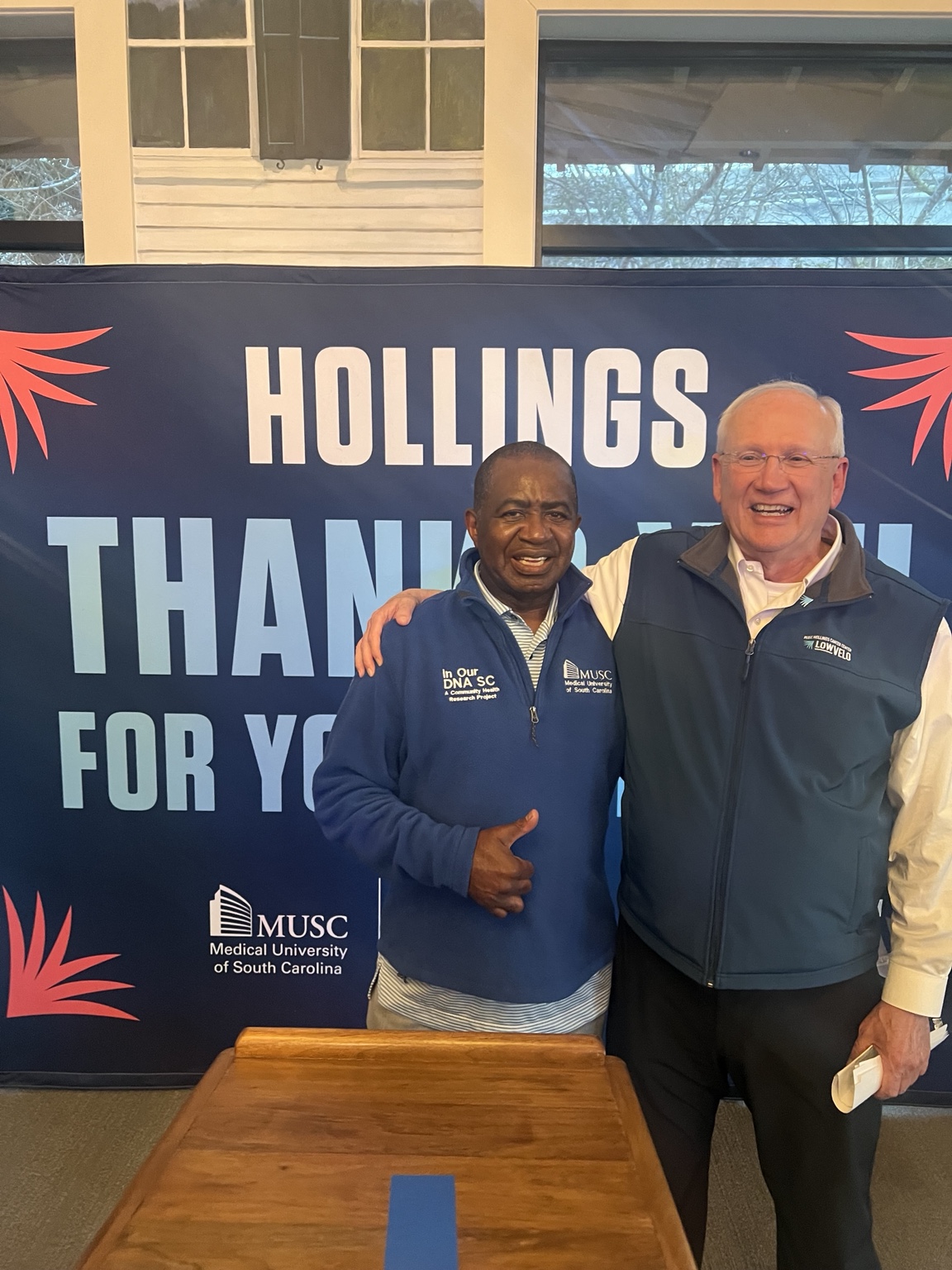 Lee Moultrie with Dr. Raymond N. DuBois at MUSC Hollings Cancer Center