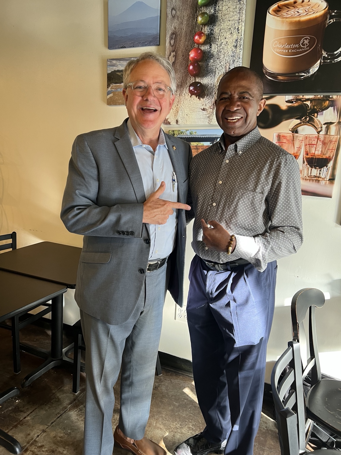 Lee Moultrie with former Charleston Mayor John Tecklenburg during a community meeting in Charleston.