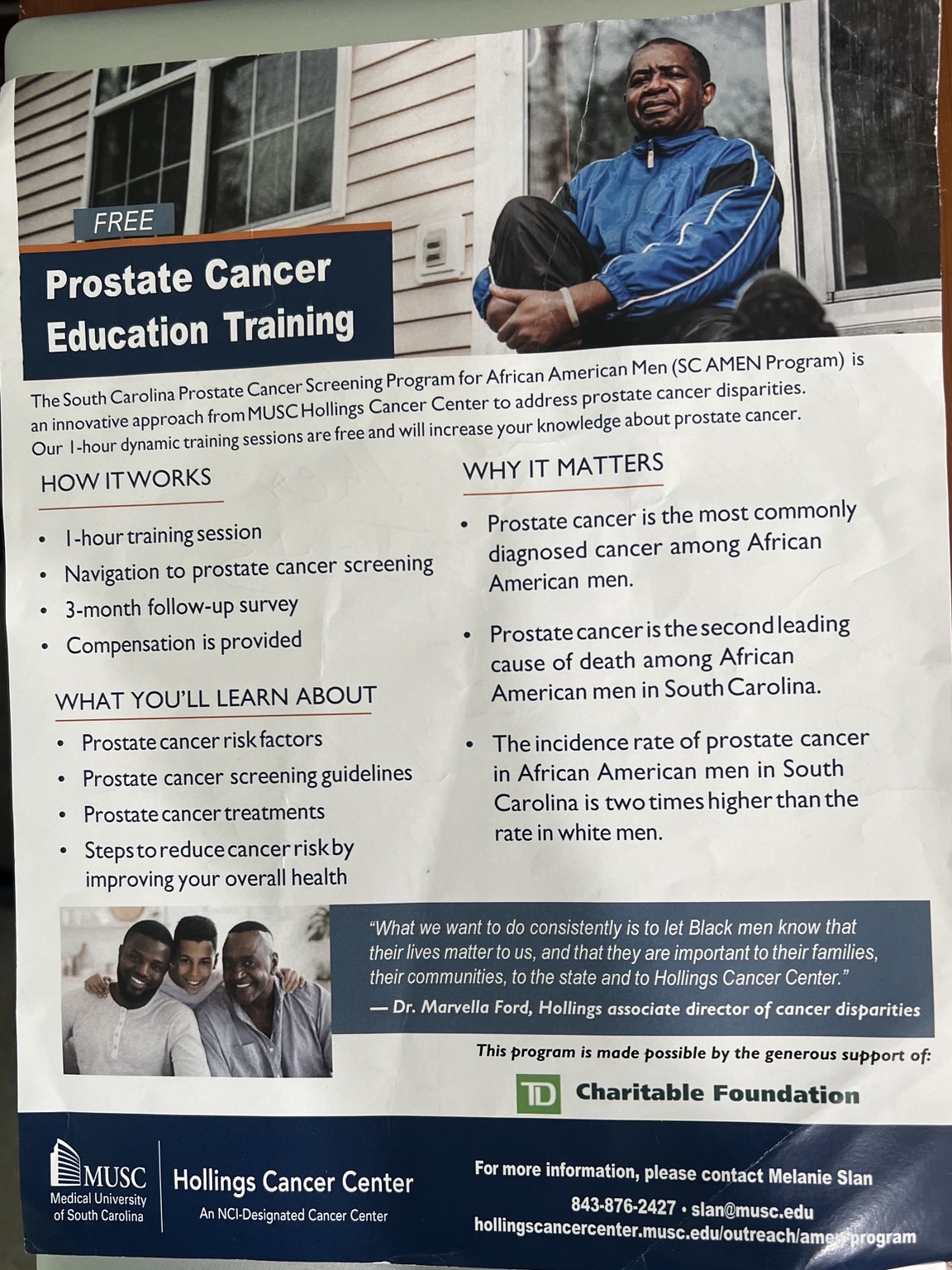 MUSC Hollings Cancer Center SC AMEN prostate cancer education training flyer