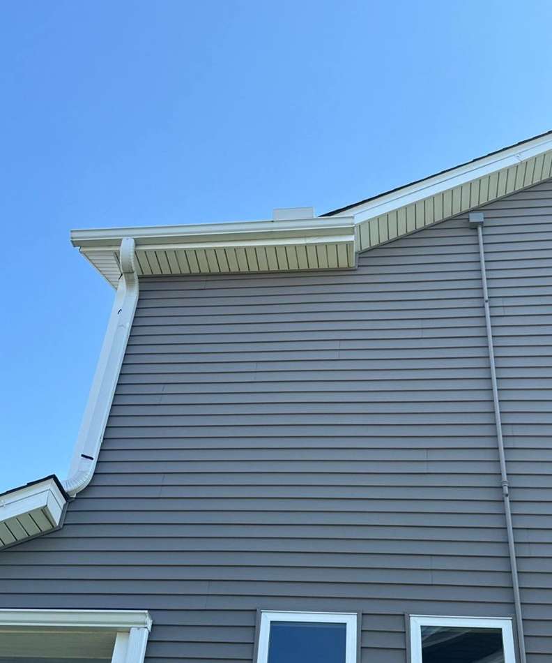 Gable end and gutter detail on an Inver Grove Heights home, October 2025