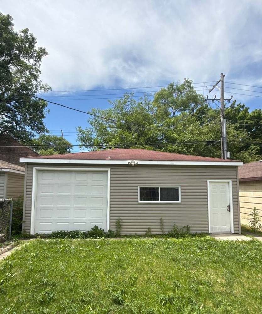 Detached garage roof photographed during a Chicago inspection, June 2026