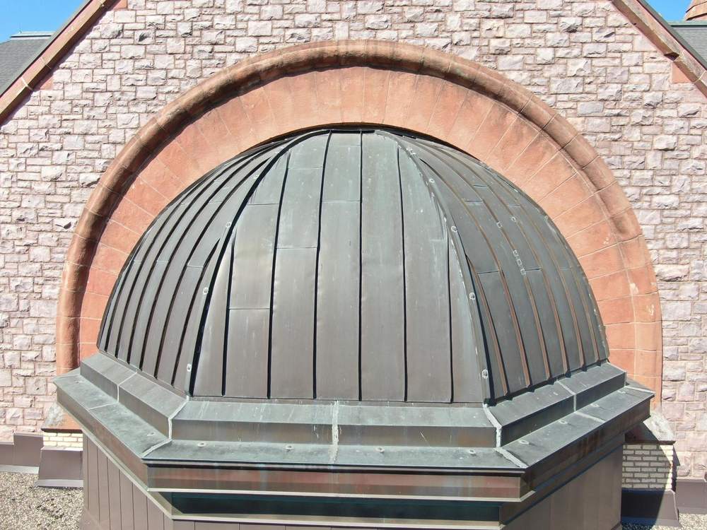 Copper standing-seam dome on the Scottish Rite Temple roof