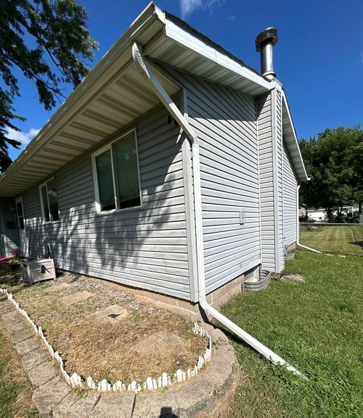 Downspout and siding on the Portland Avenue home in St. Paul Park, September 2025