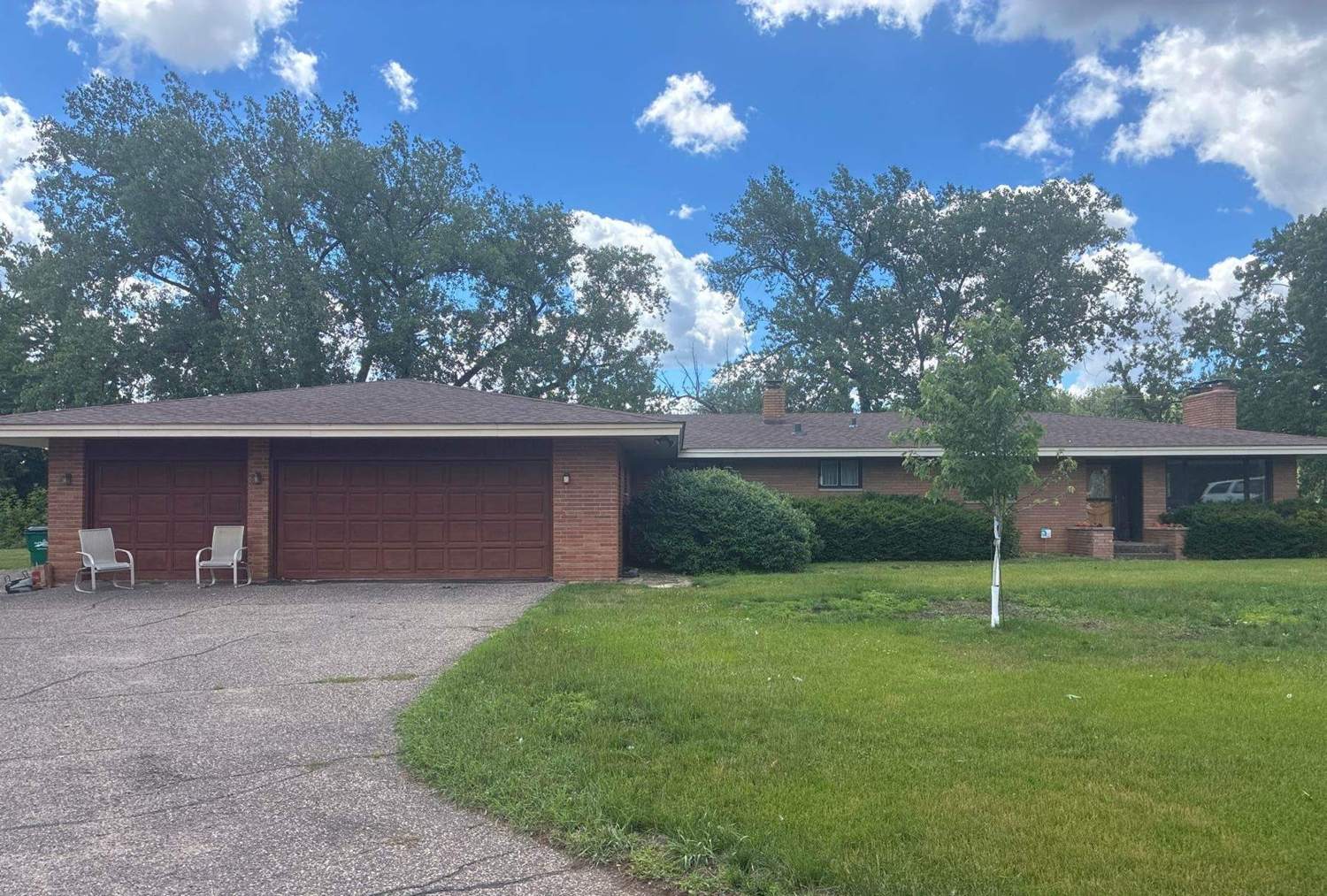 Brick ranch home in Fridley, MN photographed by Repair King during a roof inspection, June 2026