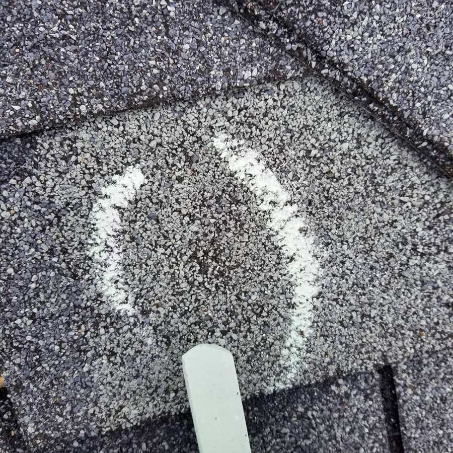 Chalk-circled hail hit on a Coon Rapids roof, June 2017