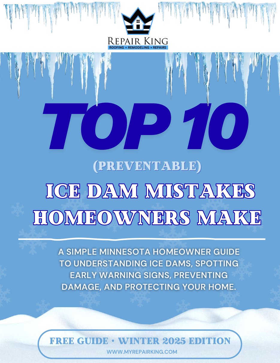 Cover of the free Repair King guide: The Top 10 Preventable Ice Dam Mistakes Homeowners Make