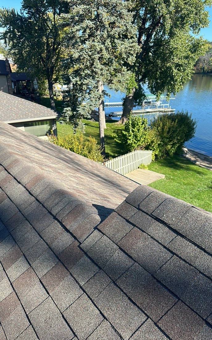 Lakefront roof along Long Lake in New Brighton viewed during an inspection, October 2023