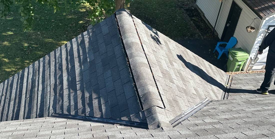 New drip edge and hip flashing going in during a New Brighton roof project, October 2023