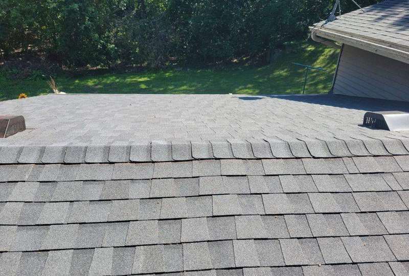 Architectural shingle roof edge photographed during an Avon roof project, August 2022