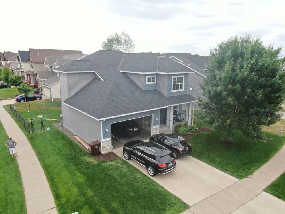 Drone view of a Ramsey home before its siding and roof replacement, June 2019