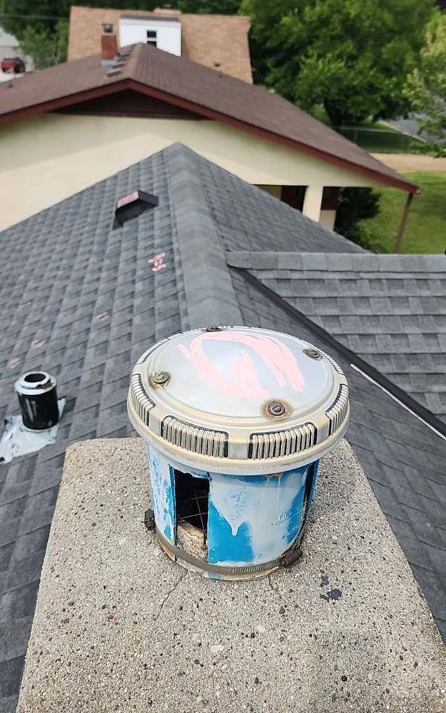 Chalk-marked roof vent and ridge detail found during a Hastings inspection, July 2023