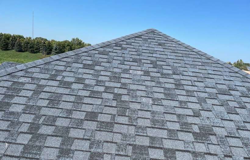 The shingled hip roof over the Culver's dining room in Waite Park, September 2021