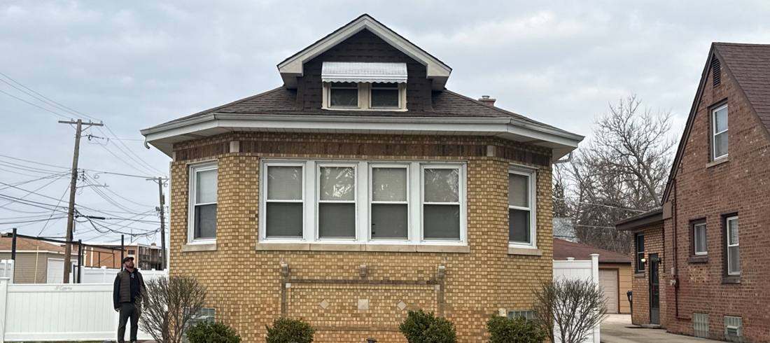 Classic brick bungalow photographed during a Broadview roof inspection, April 2026