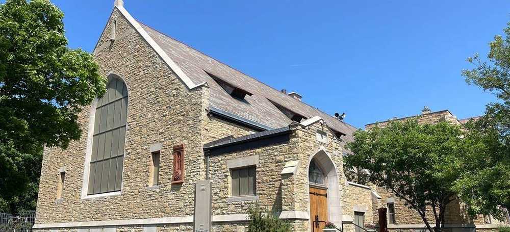Stone Gothic-style building of St. Sahag Armenian Church in St. Paul's Merriam Park neighborhood, photographed during a Repair King inspection