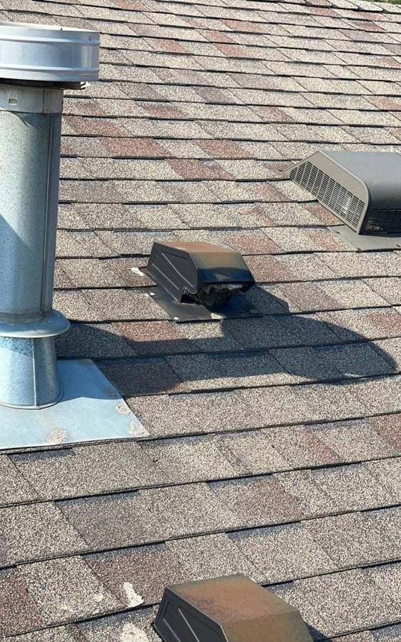Damaged roof vent found during a Montgomery inspection, June 2023