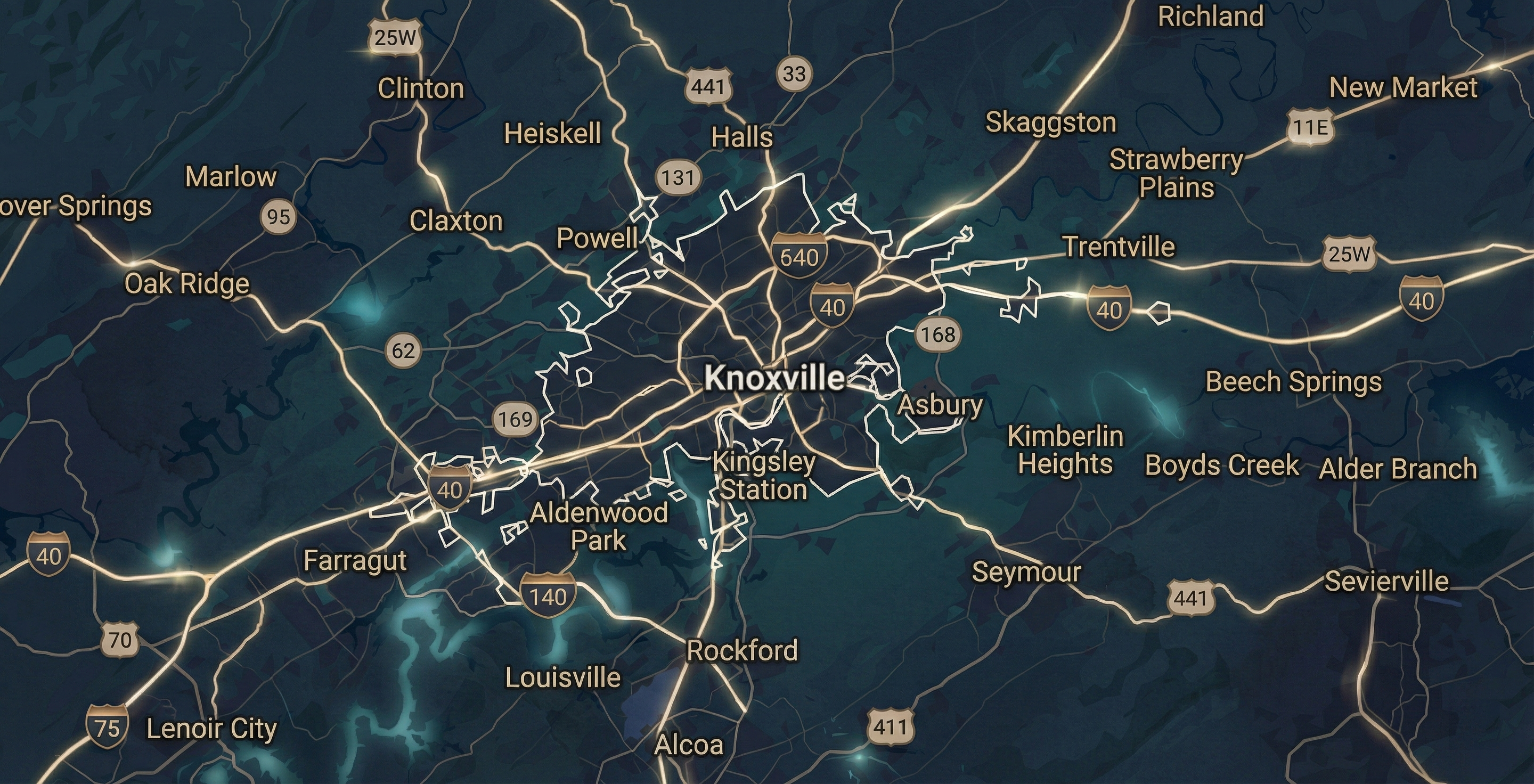 Map of Knoxville and surrounding areas