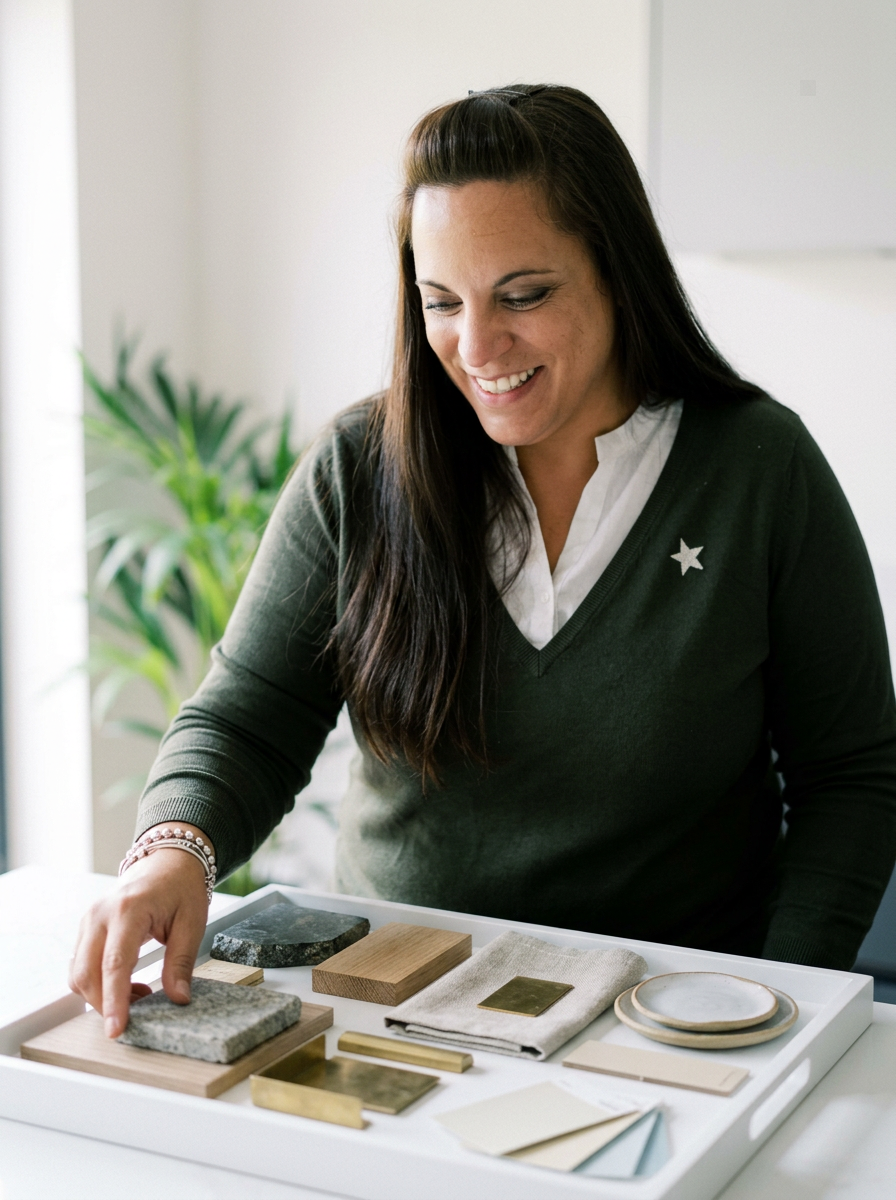 Ana Utrilla revisando materiales y decisiones de diseño