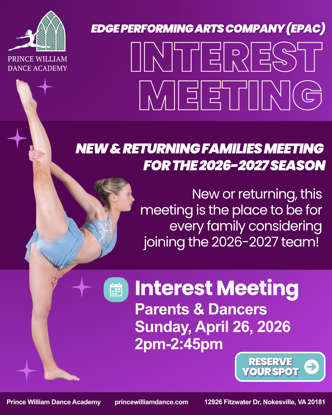 EPAC Dance Competition Team Interest Meeting Nokesville VA Prince William Dance Academy