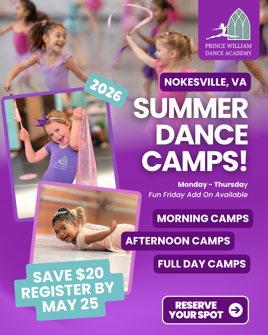 Children enjoying themed summer dance camps at Prince William Dance Academy in Nokesville, VA