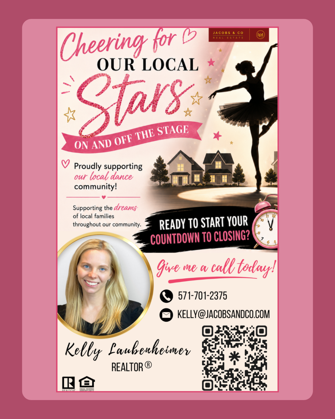 Kelly Laubenheimer, Realtor, Jacobs & Co Real Estate — proud sponsor of Prince William Dance Academy 2026 Recital in Nokesville, VA