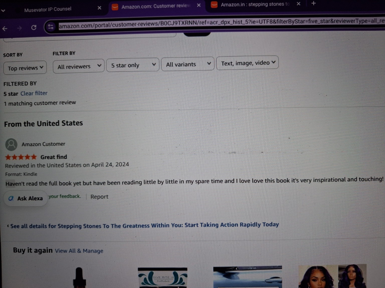 Authentic five-star Amazon review dated April 24, 2024